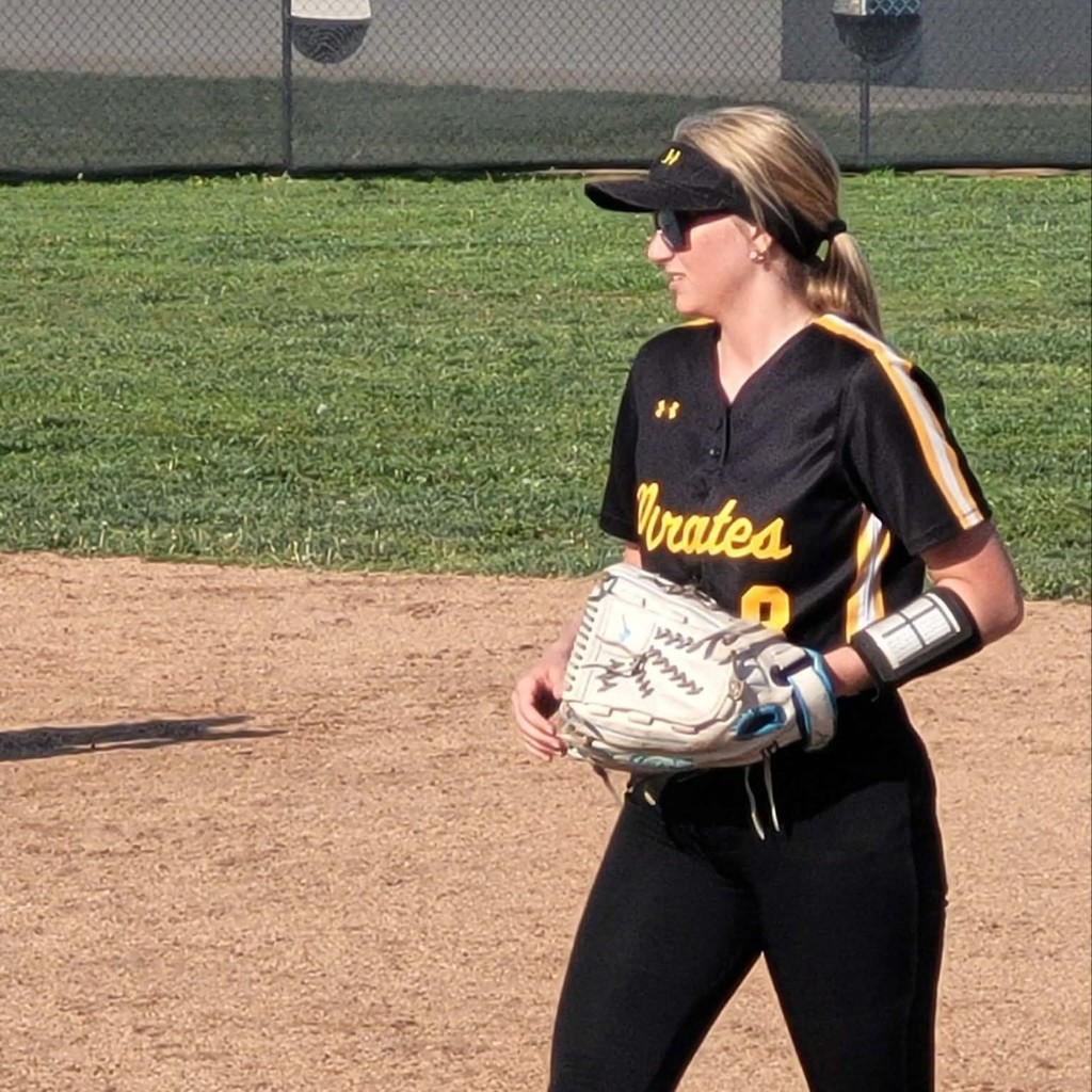 softball player at first base