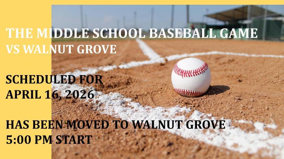 Middle school baseball game moved from Pleasant Hope to Walnut Grove