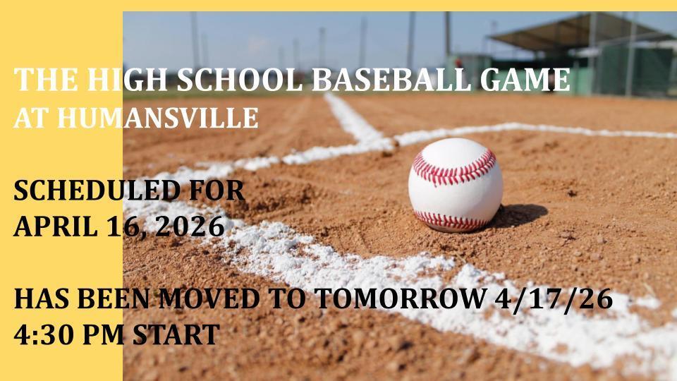 high school baseball at Humansville moved to 4/17/2026