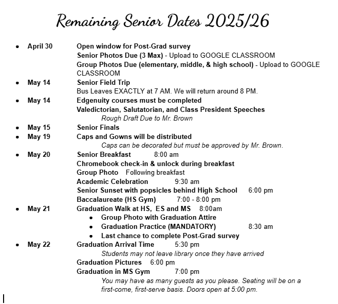 Remaining Senior Dates