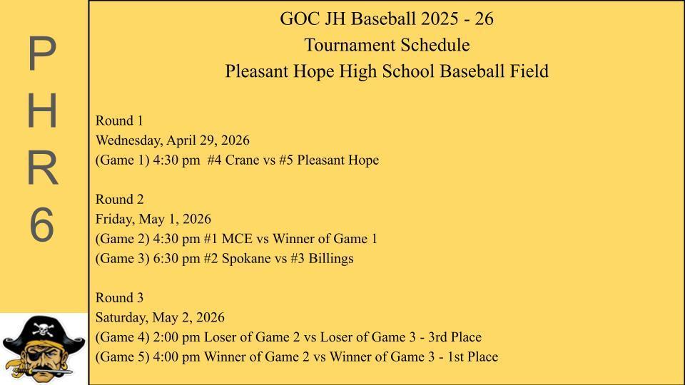 GOC MS Baseball Conference Tournament Schedule
