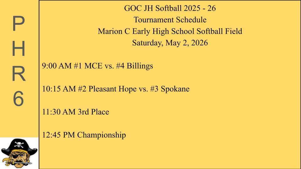 2026 GOC MS Softball Tournament Schedule