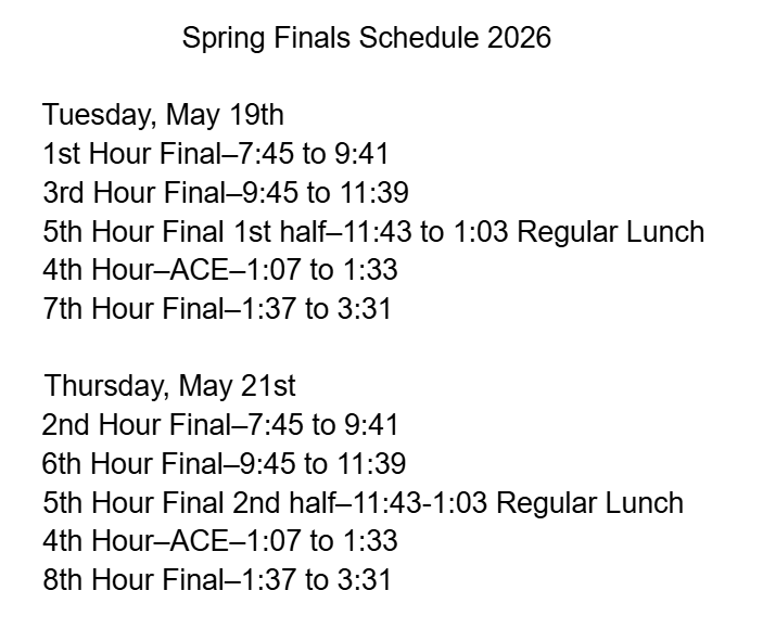 Spring Finals Schedule 2026