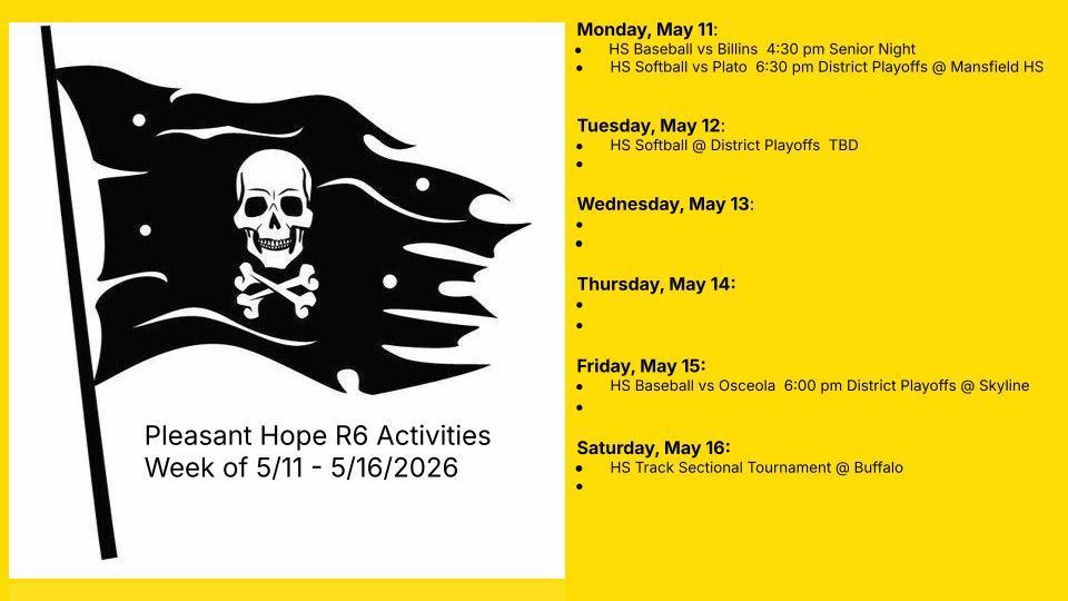 5/11 - 5/16/2026 Activities announcement