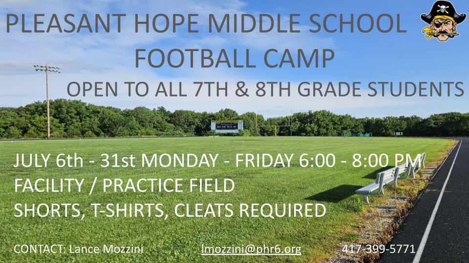 middle school football summer camp announcement