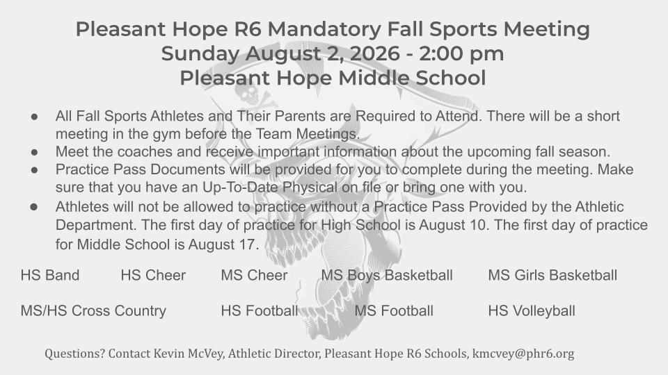 Fall 2026 mandatory sports meeting announcement