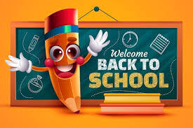 Cartoon picture of a pencil with the message "welcome back to school"