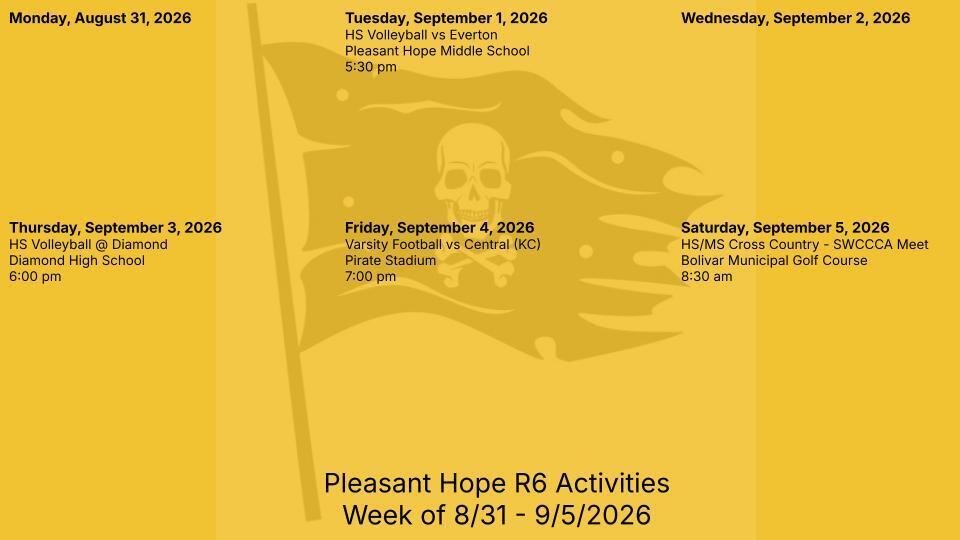 week of 8/31 - 9/5/26 activities