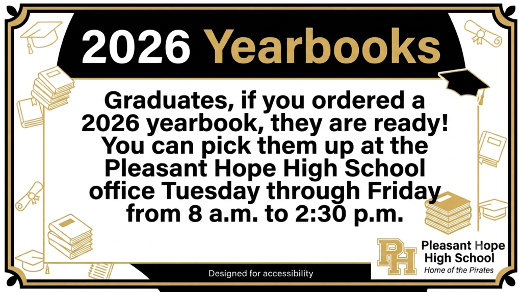 2026 Yearbooks ready for pickup by 2026 graduates