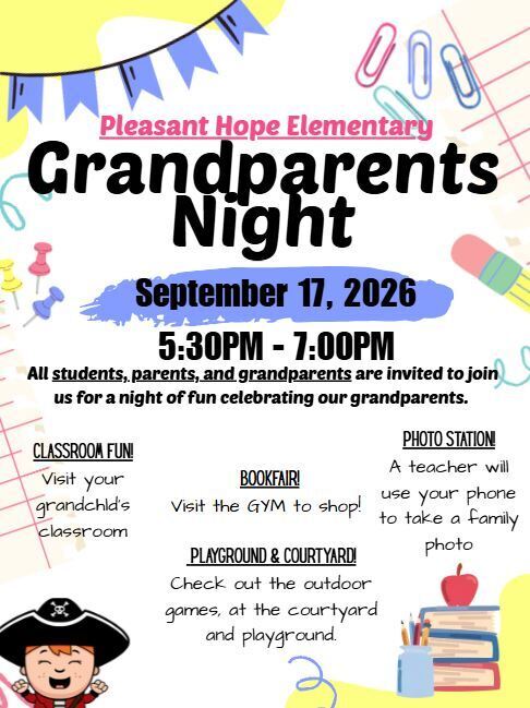 PHES Grandparents Night is September 17th from 5:30-7:00.