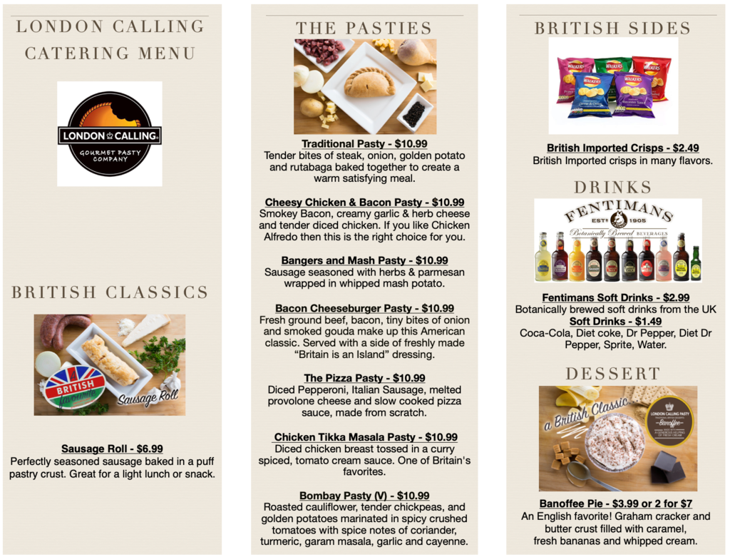 London Calling Menu