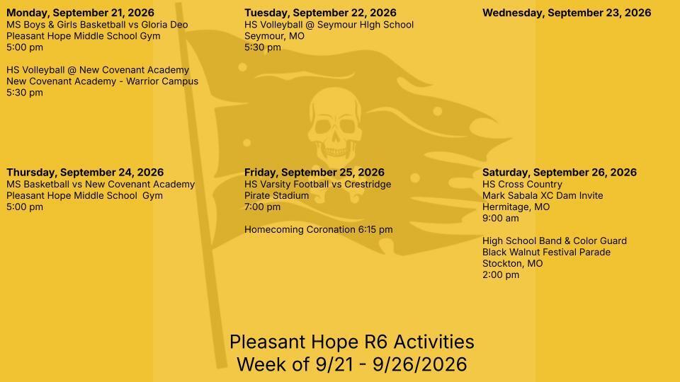 9/21 - 9/26/26 Activities