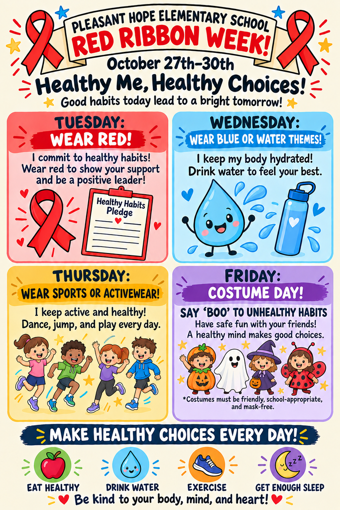 Next Week is Spirt Week for Red Ribbon week. PHES is focusing on making "Healthy Choices". 