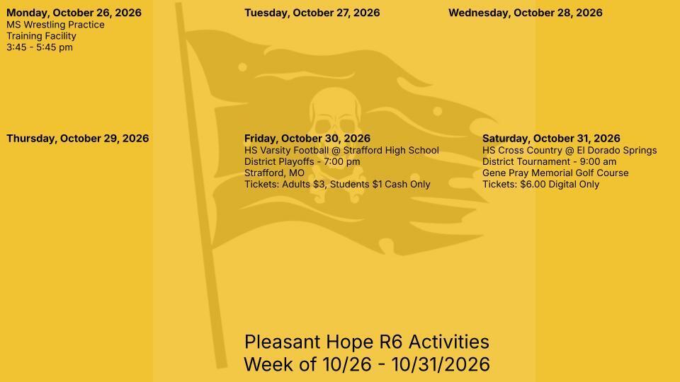 activities 10/26 - 10/31/2026