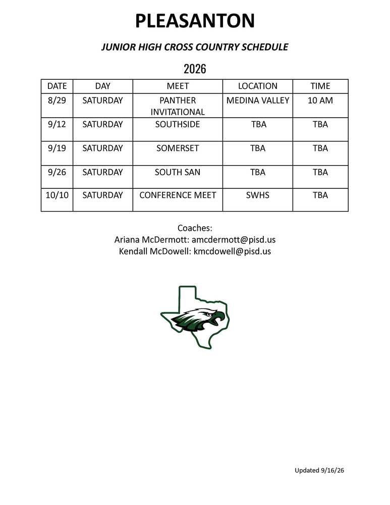 Updated JH CC Schedule