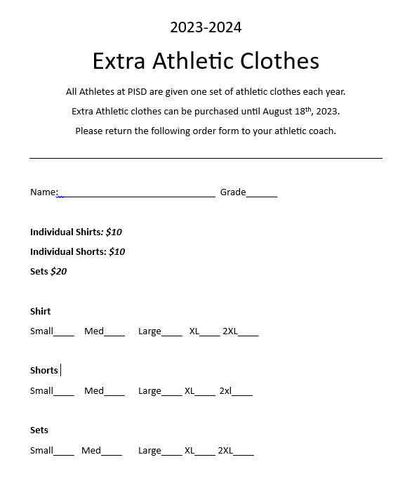 Extra Athletic Clothes Junior High School