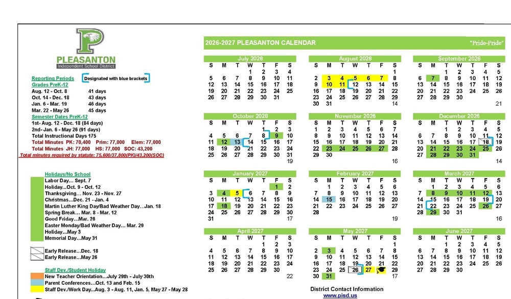 🗓️ 2026–2027 Pleasanton ISD Calendar Released | Pleasanton Independent School District