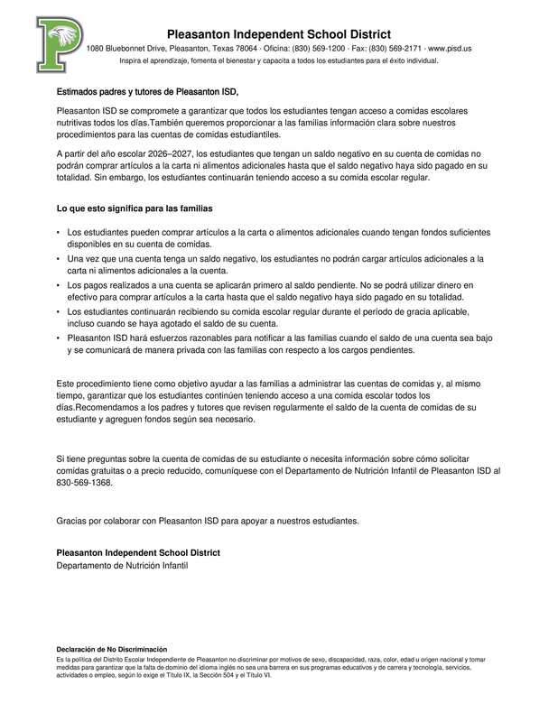 ¡Información importante para las familias de la Escuela Secundaria de Pleasanton!