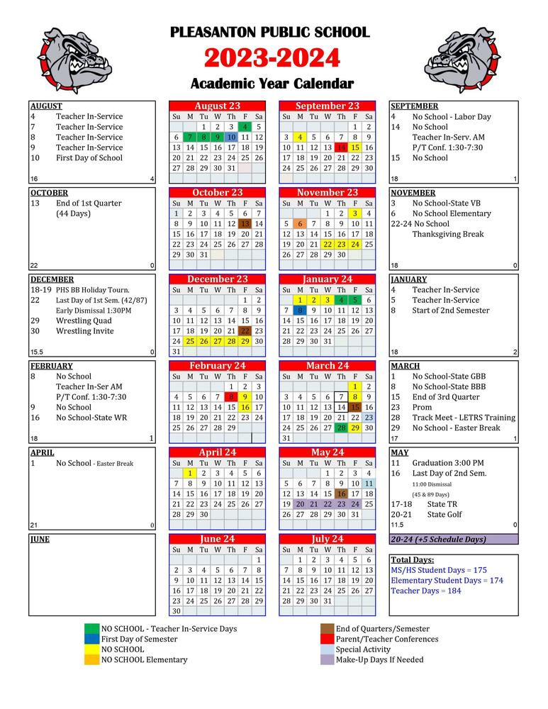 District Calendar 2023-2024 Released! | Pleasanton Public Schools District Calendar 2023-2024 Released! | Pleasanton Public Schools