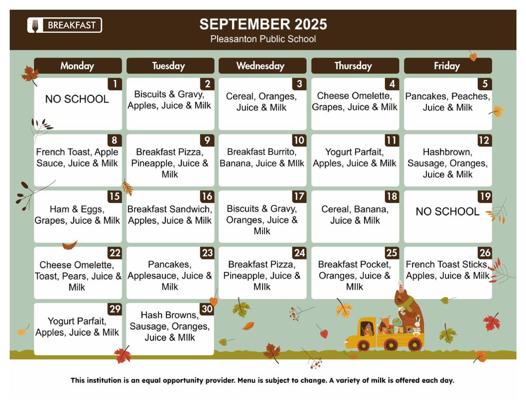 September Breakfast Menu