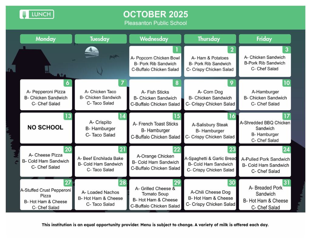 October 2025 Lunch Menu
