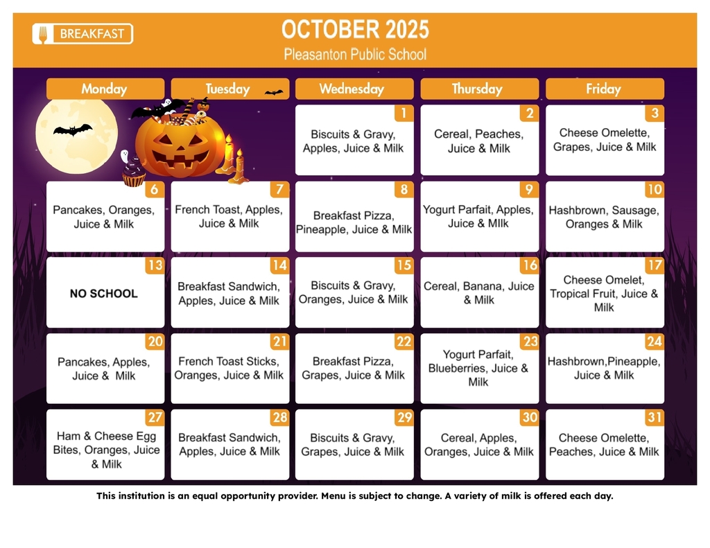 October 2025 Breakfast Menu