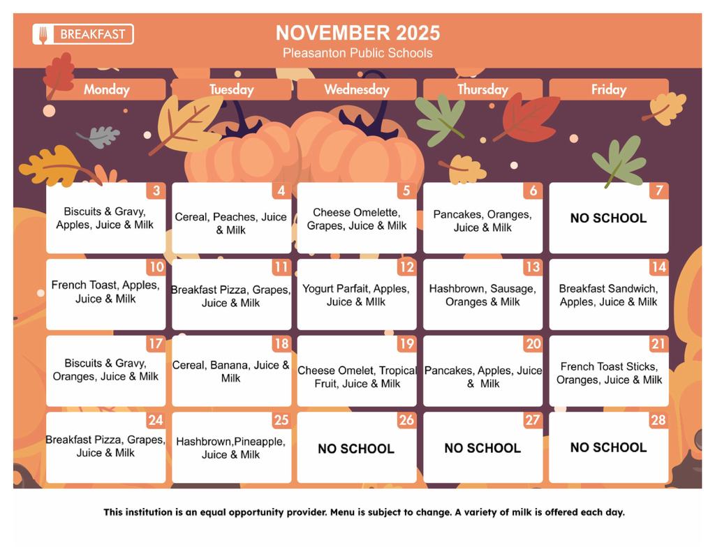 November Breakfast Menu