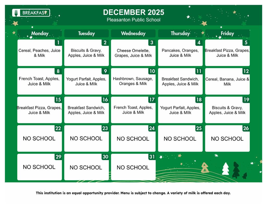 December Breakfast Menu