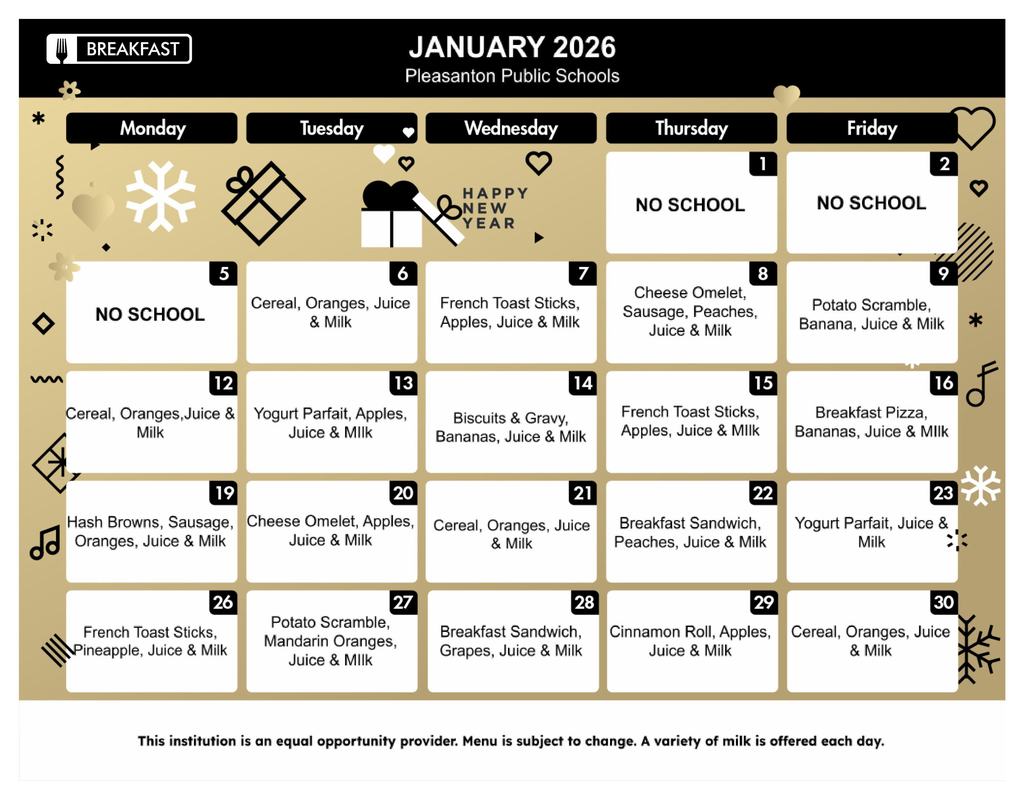 January Breakfast Menu