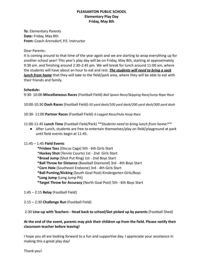 2026 Playday Parents Letter