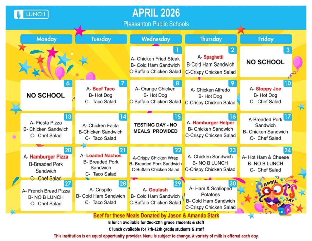 April 2026 Lunch Menu