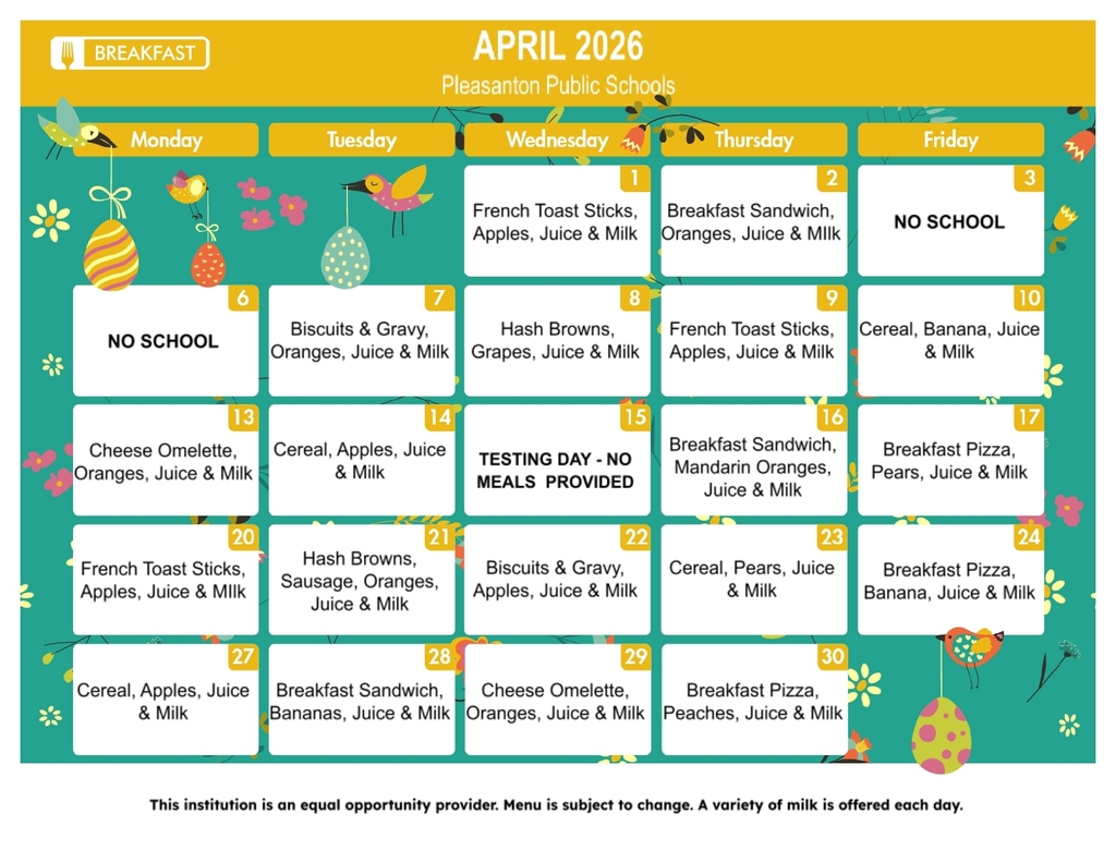 April 2026 Breakfast Menu