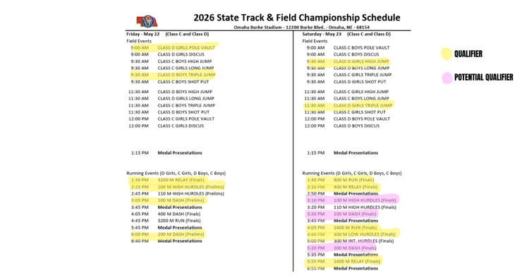state track schedule