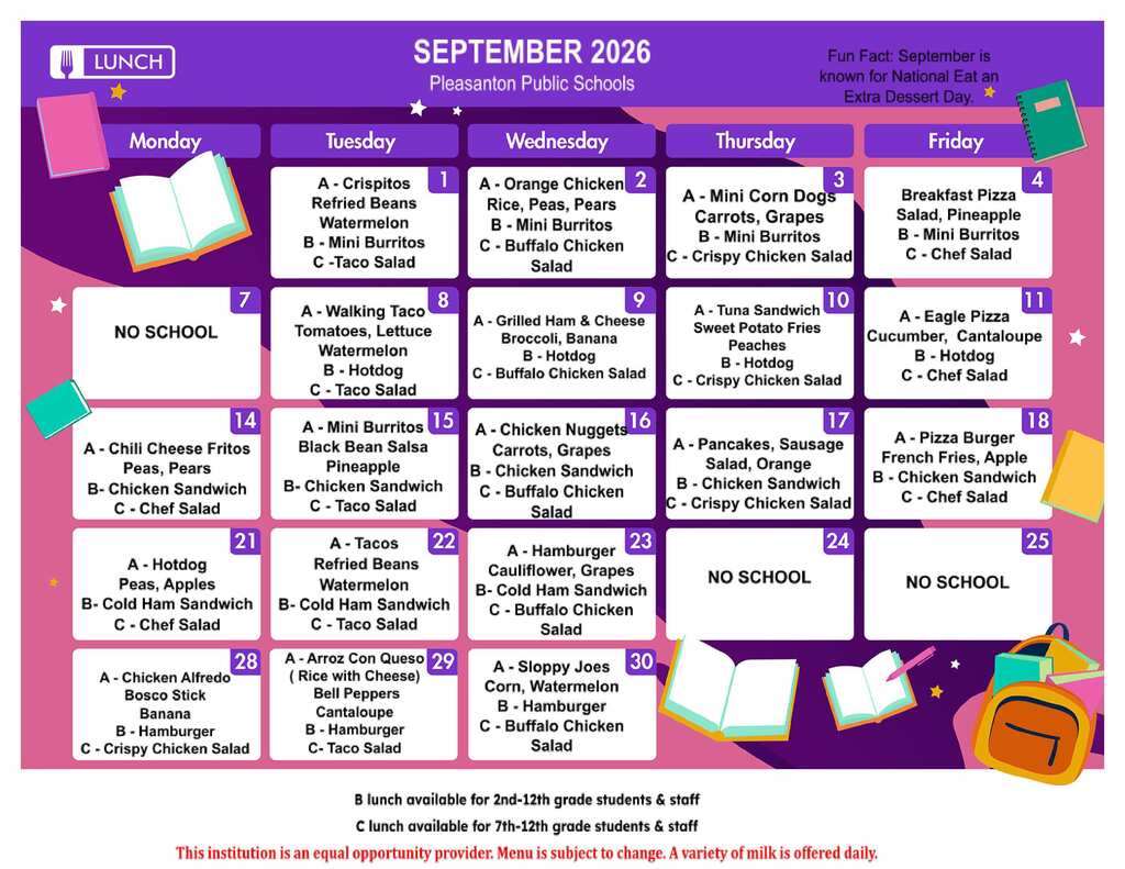 September Lunch Menu