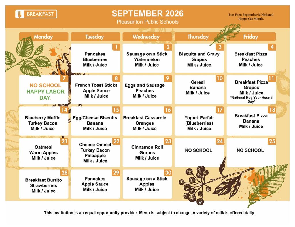 September Breakfast Menu