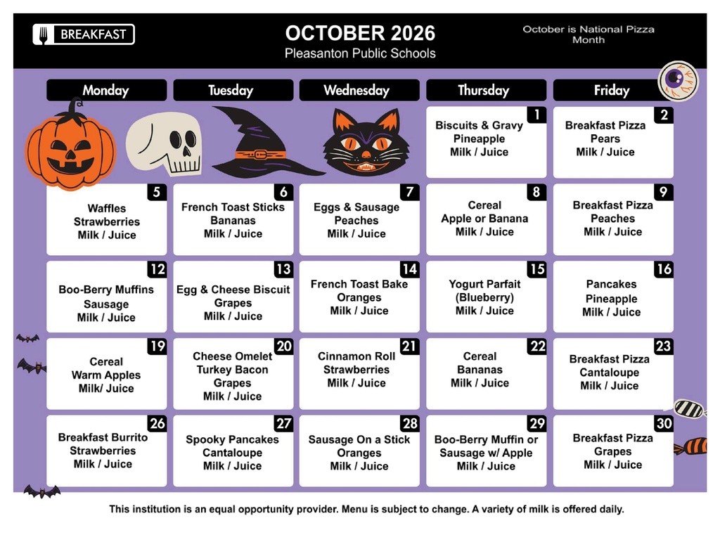 October 2026 Breakfsat Menu