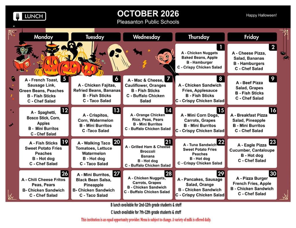 October 2026 Lunch Menu