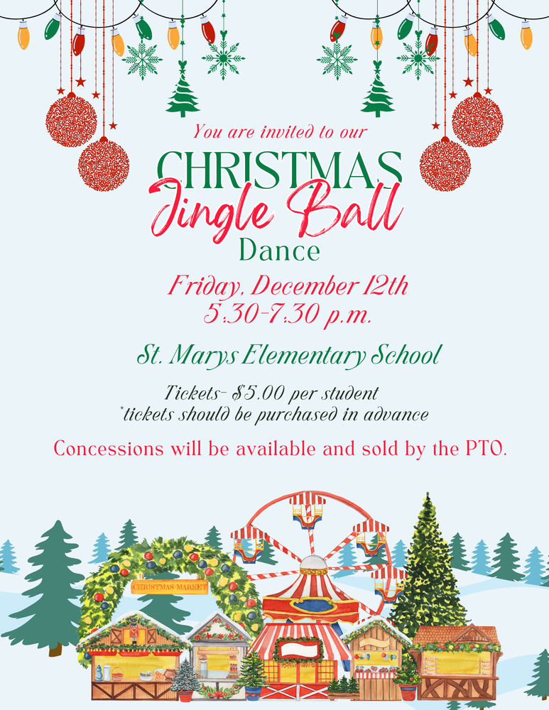 Flyer for SMES Jingle Ball Dance Friday, December 12th 5:30 p.m.-7:30 p.m.