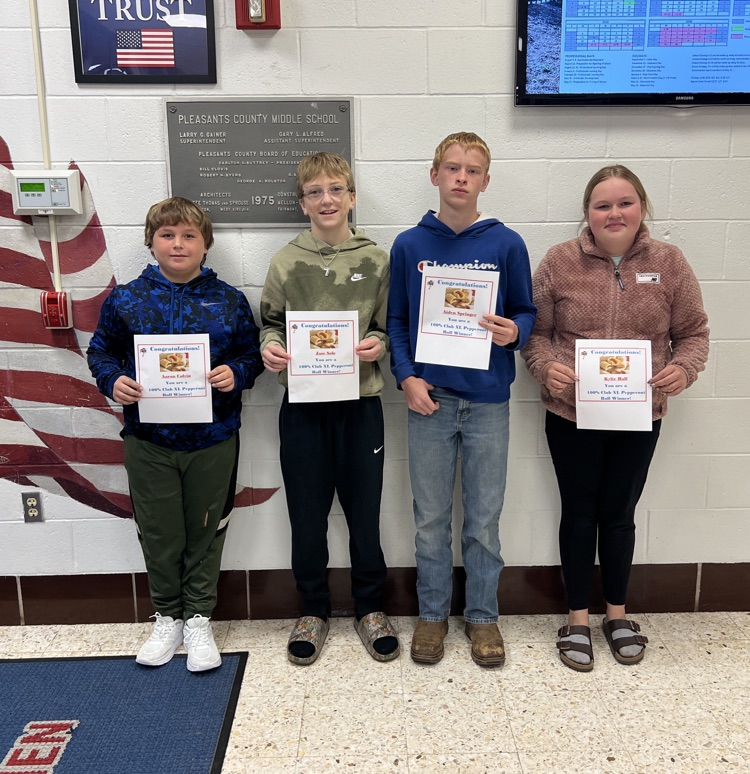 100% Club Winners - Students that got a 100% on a test or quiz enter their name into a drawing.