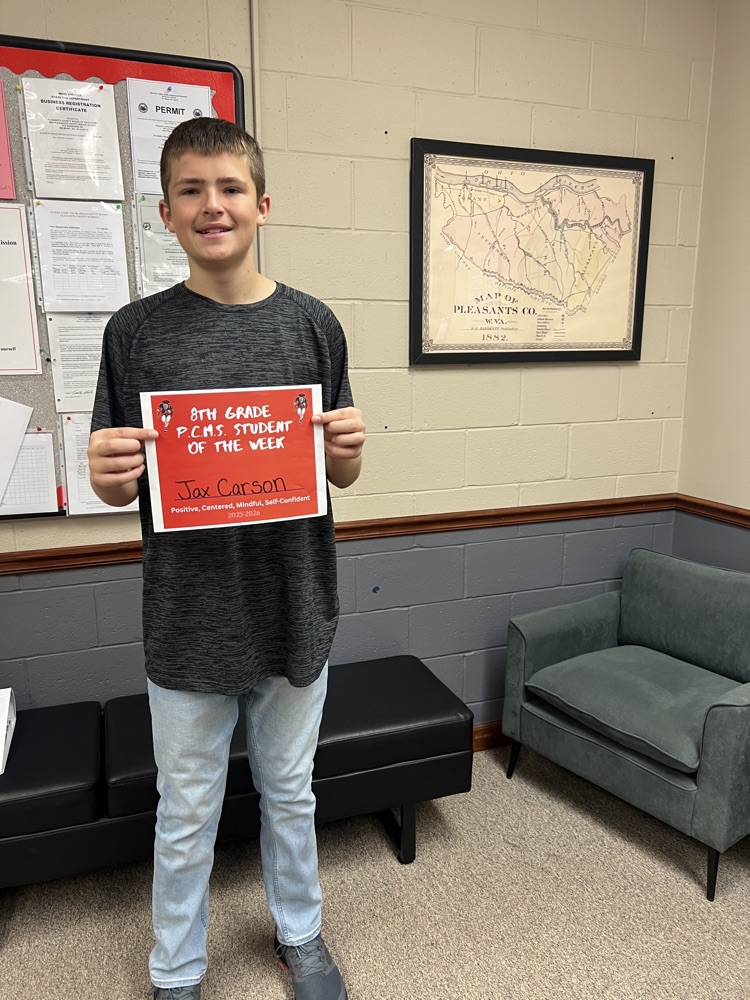 Group of 5th through 8th grade Students of the Week smiling and holding their certificates. The image celebrates their achievements in academics, leadership, and positive behavior at PCMS.