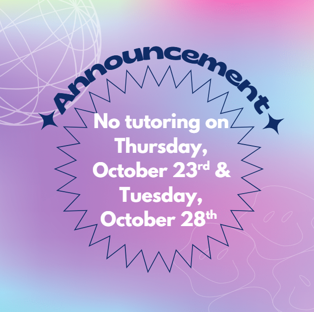 No tutoring October 23rd or October 28th at PCMS
