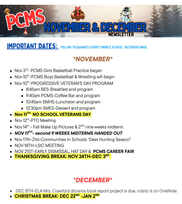 November and December Newsletter