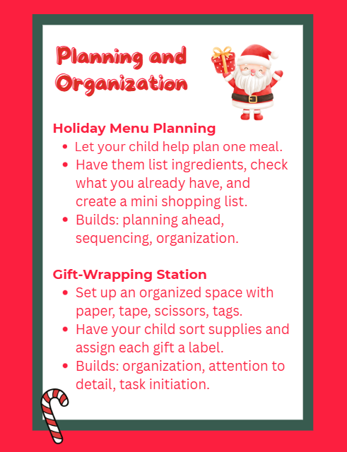 Graphic explaining executive functioning for parents. Icons of a brain, checklist, puzzle pieces, and family activities like cooking, games, and building.