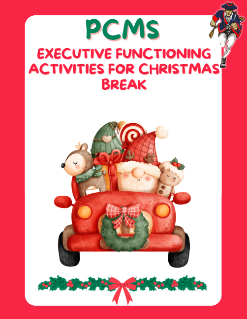 Graphic explaining executive functioning for parents. Icons of a brain, checklist, puzzle pieces, and family activities like cooking, games, and building.