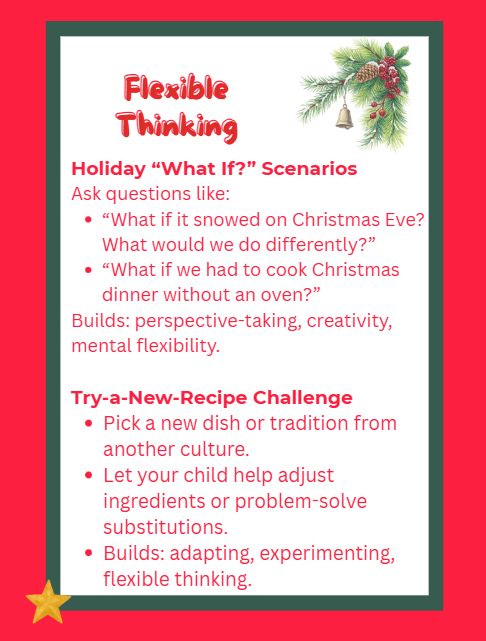 Graphic explaining executive functioning for parents. Icons of a brain, checklist, puzzle pieces, and family activities like cooking, games, and building.