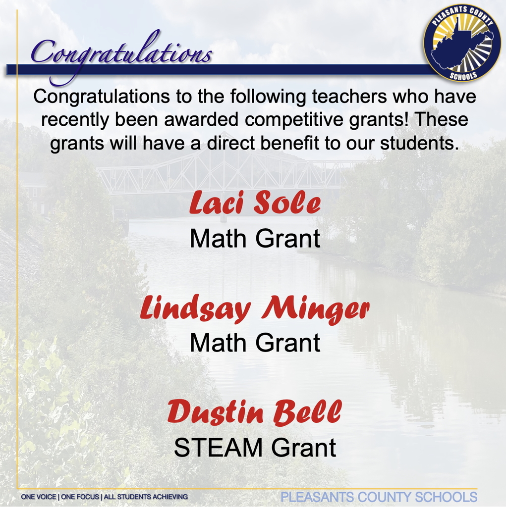 Congratulations to the following teachers who have recently been awarded competitive grants! These grants will have a direct benefit to our students. Laci Sole and Lindsay Minger, Math Grants, Dustin Bell, STEAM Grant.