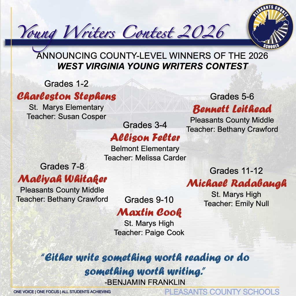 Young Writers Winnters- Charleston Stevens, Allison Felter, Bennett Leithead, Maliya Whitaker, Michael Radabaugh, Maxtin Cook.