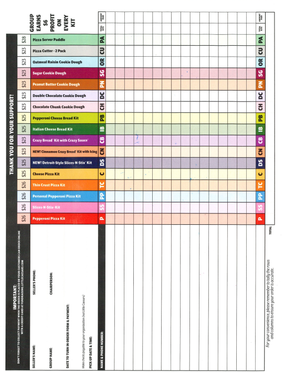Little Caesars Fundraiser Menu