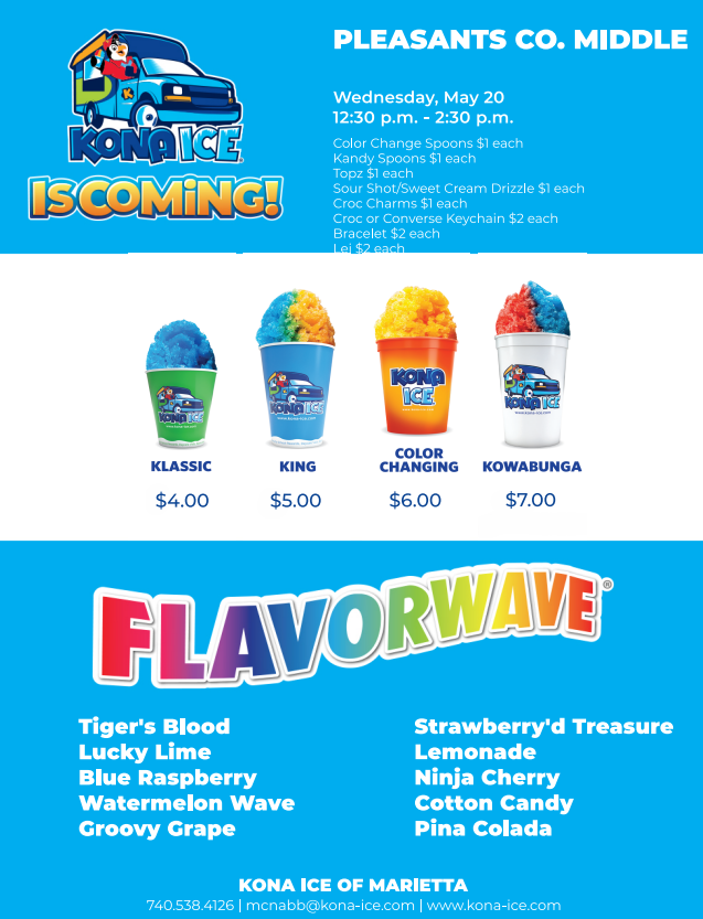 Kona Ice coming May 20th at PCMS