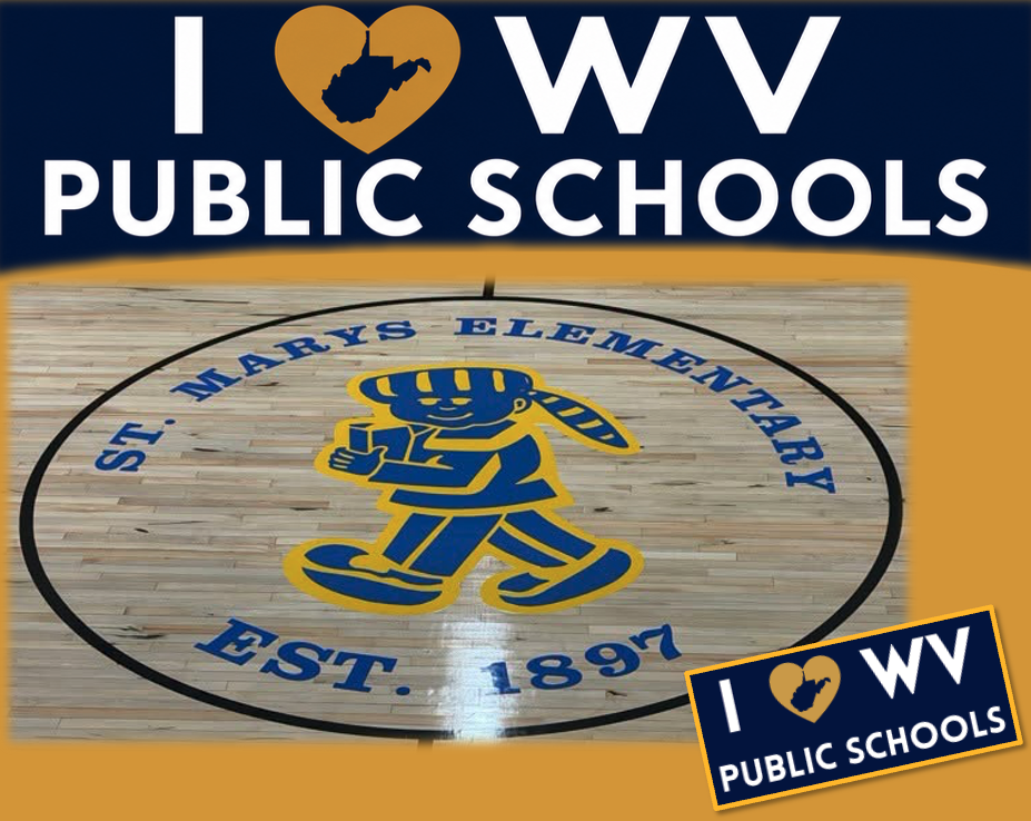 I Love WV Public Schools with St. Marys Elementary Gym Floor